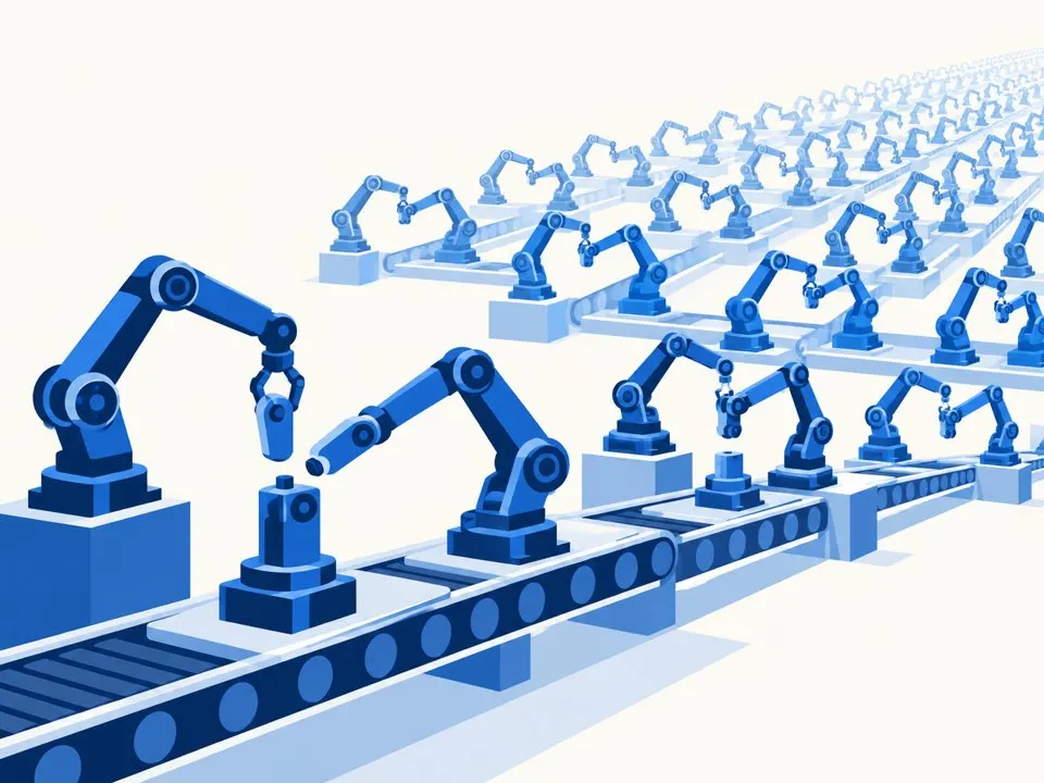 ロボットの腕が少し大きいロボットを作り、それがさらに次を作る工場
