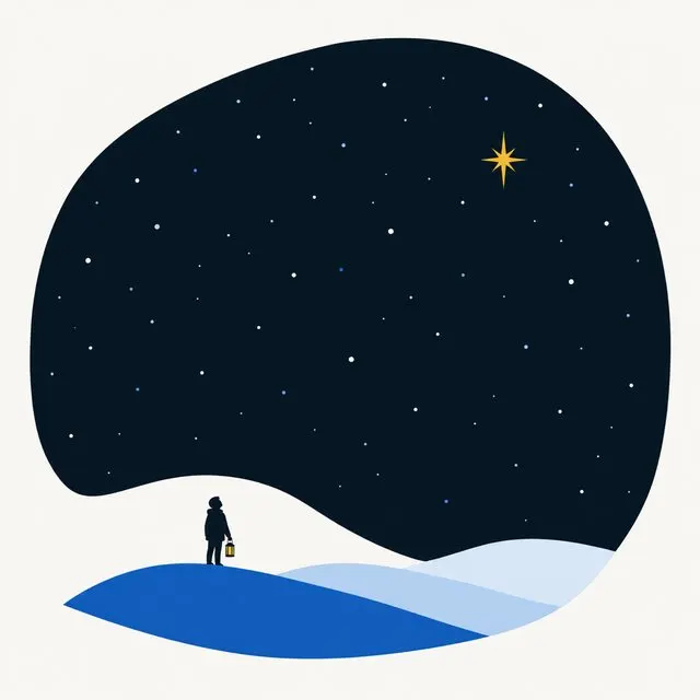 丘の上で満天の星を見上げる人