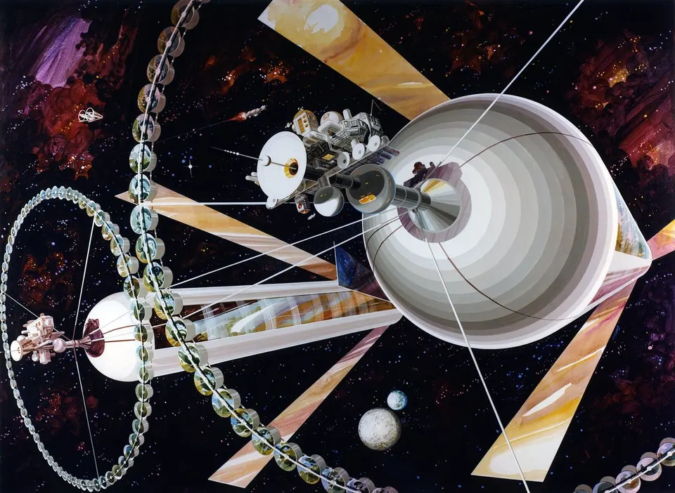 宇宙居住施設オニール・シリンダーの想像図（NASA／Rick Guidice）