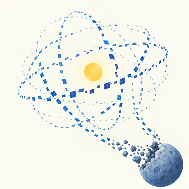 太陽を囲む無数の太陽光パネルと、解体されていく水星