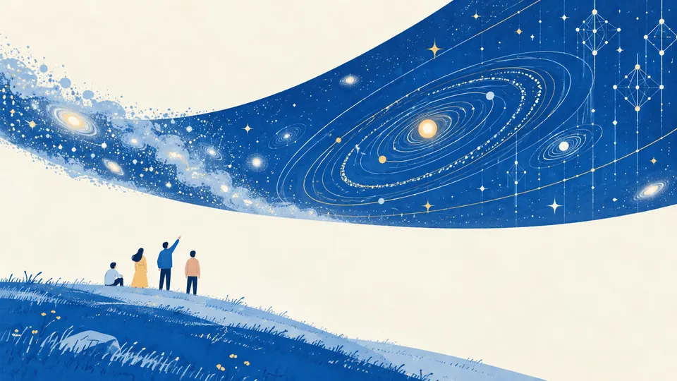 丘の上から、組み替わっていく星空を見上げる人々