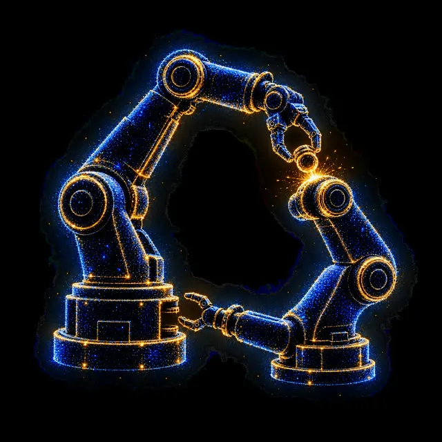 ロボットがロボットを組み立てるイメージ