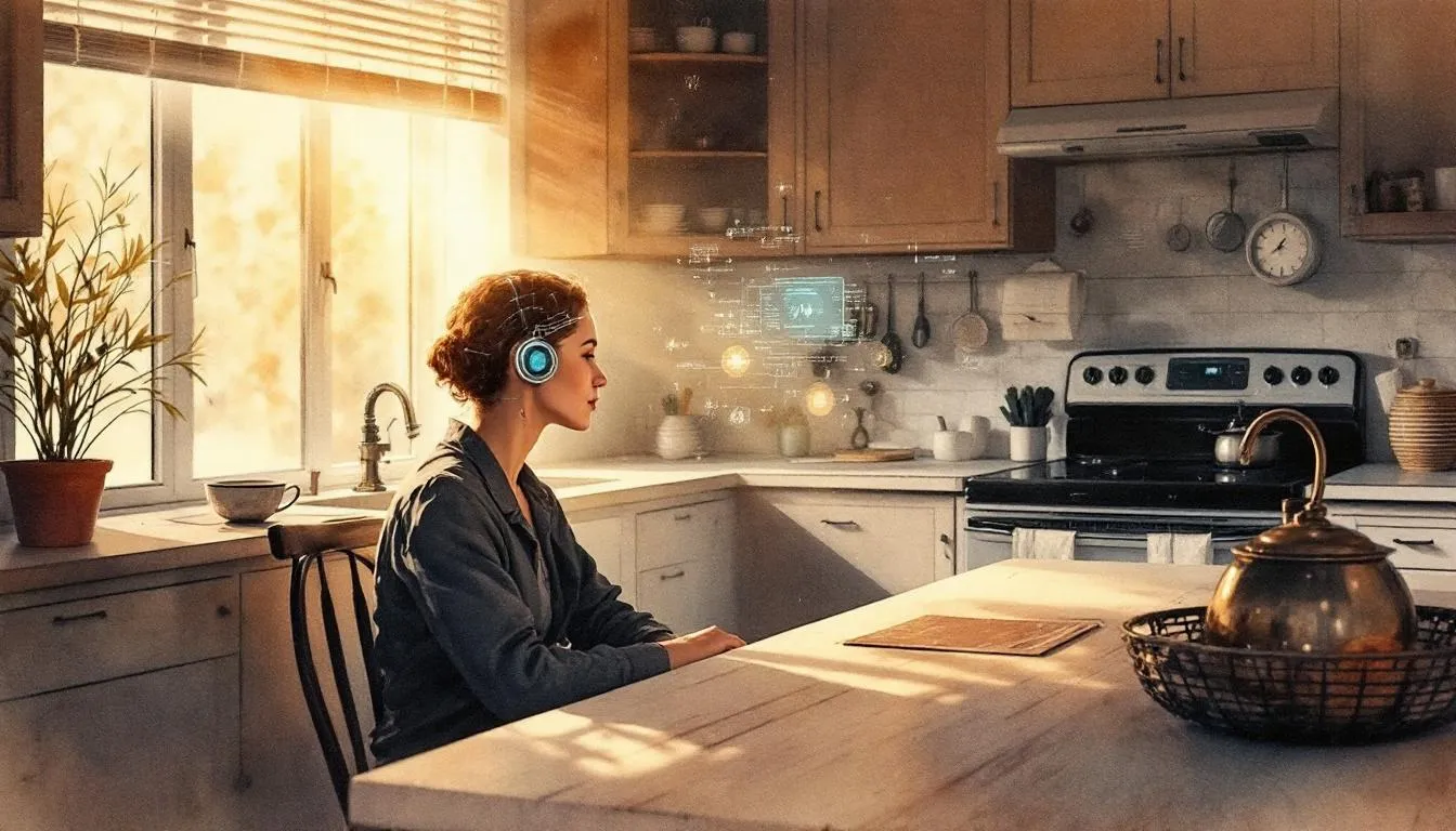 2036年のある火曜日の朝。脳コンピュータインターフェースがありふれた家庭生活に溶け込んでいる情景